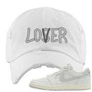 Neutral Grey Low 1s Distressed Dad Hat | Lover, White