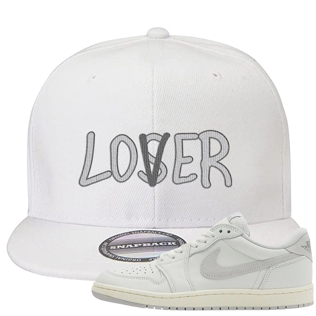 Neutral Grey Low 1s Snapback Hat | Lover, White