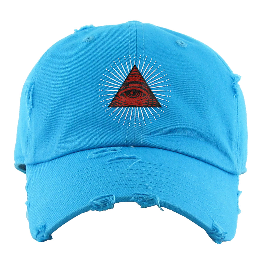 UNC to CHI Low 1s Distressed Dad Hat | All Seeing Eye, Aqua