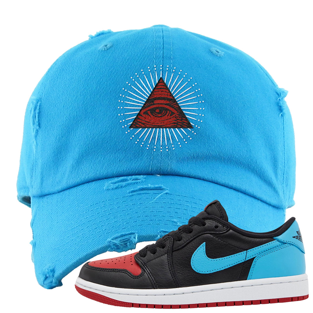 UNC to CHI Low 1s Distressed Dad Hat | All Seeing Eye, Aqua