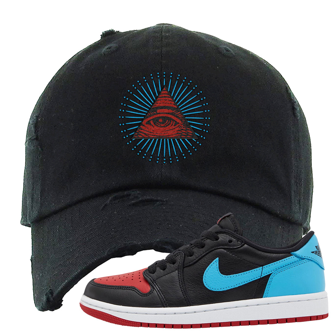 UNC to CHI Low 1s Distressed Dad Hat | All Seeing Eye, Black