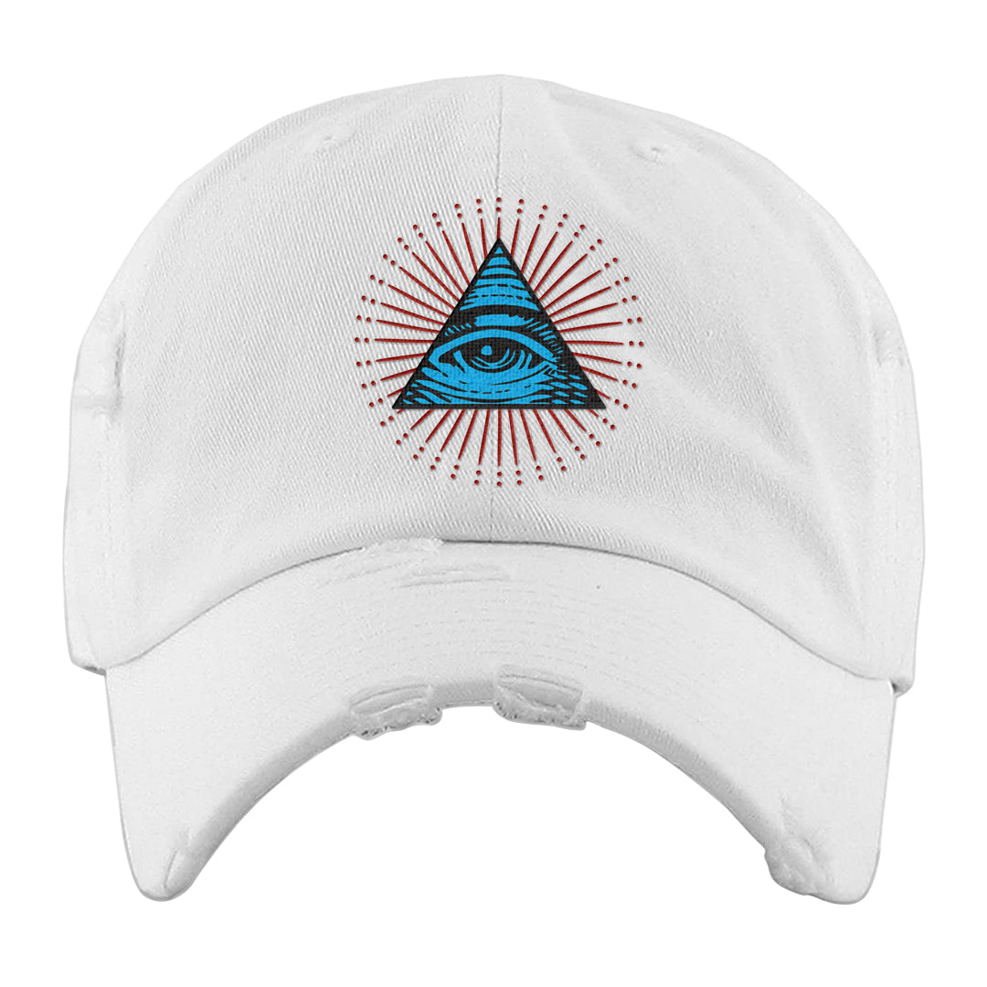 UNC to CHI Low 1s Distressed Dad Hat | All Seeing Eye, White