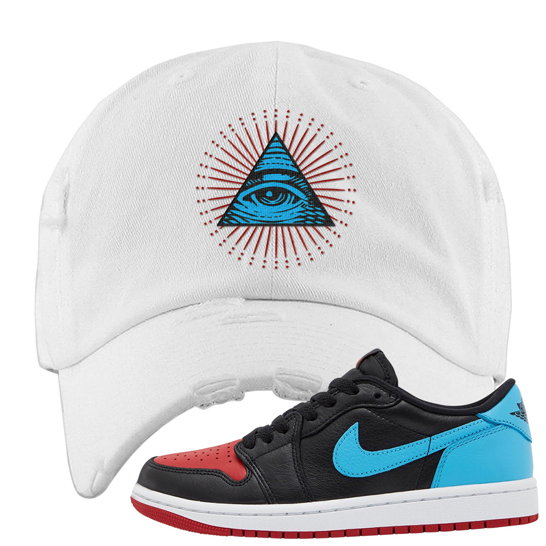 UNC to CHI Low 1s Distressed Dad Hat | All Seeing Eye, White