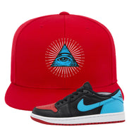 UNC to CHI Low 1s Snapback Hat | All Seeing Eye, Red