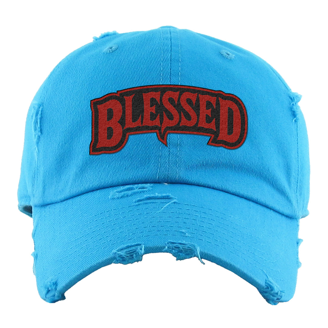 UNC to CHI Low 1s Distressed Dad Hat | Blessed Arch, Aqua