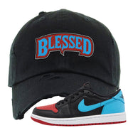 UNC to CHI Low 1s Distressed Dad Hat | Blessed Arch, Black