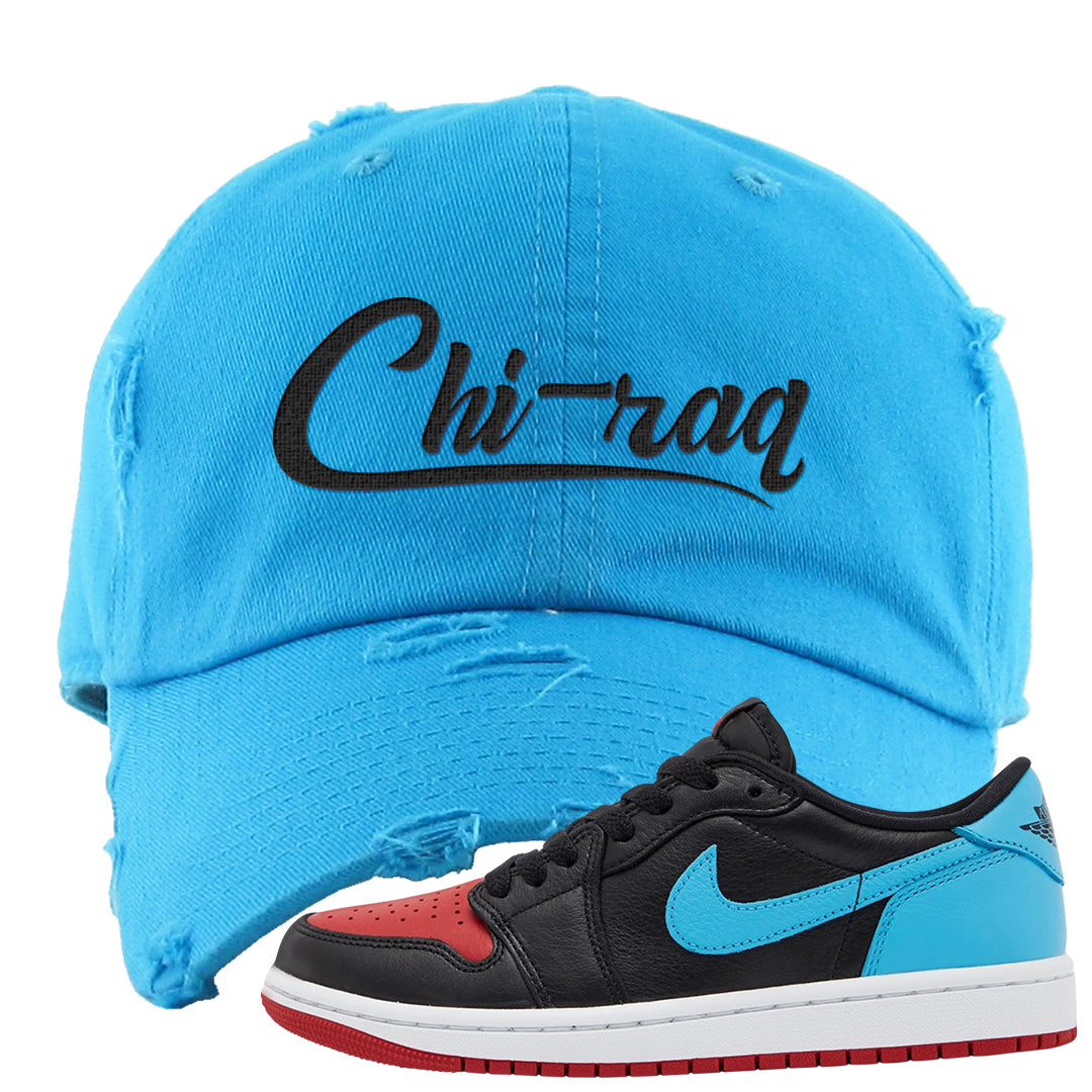 UNC to CHI Low 1s Distressed Dad Hat | Chiraq, Aqua