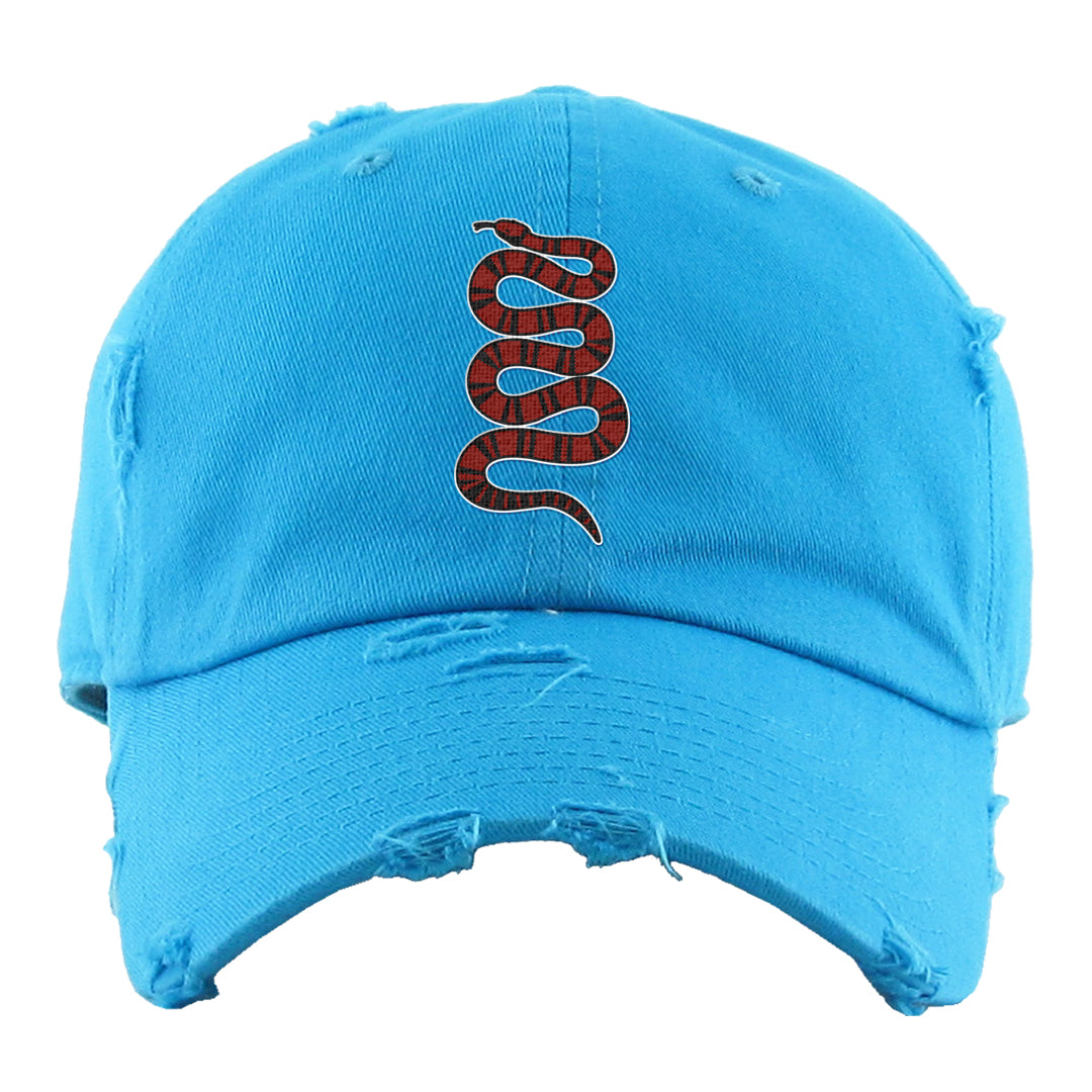 UNC to CHI Low 1s Distressed Dad Hat | Coiled Snake, Aqua