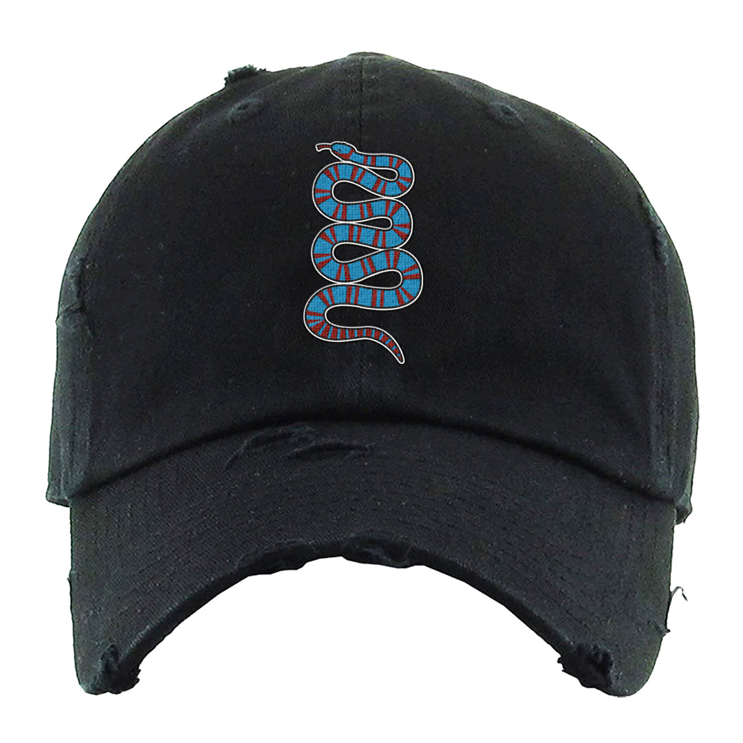 UNC to CHI Low 1s Distressed Dad Hat | Coiled Snake, Black