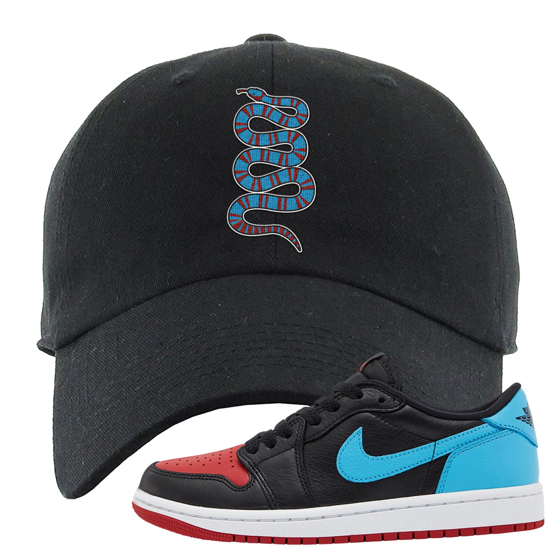 UNC to CHI Low 1s Dad Hat | Coiled Snake, Black