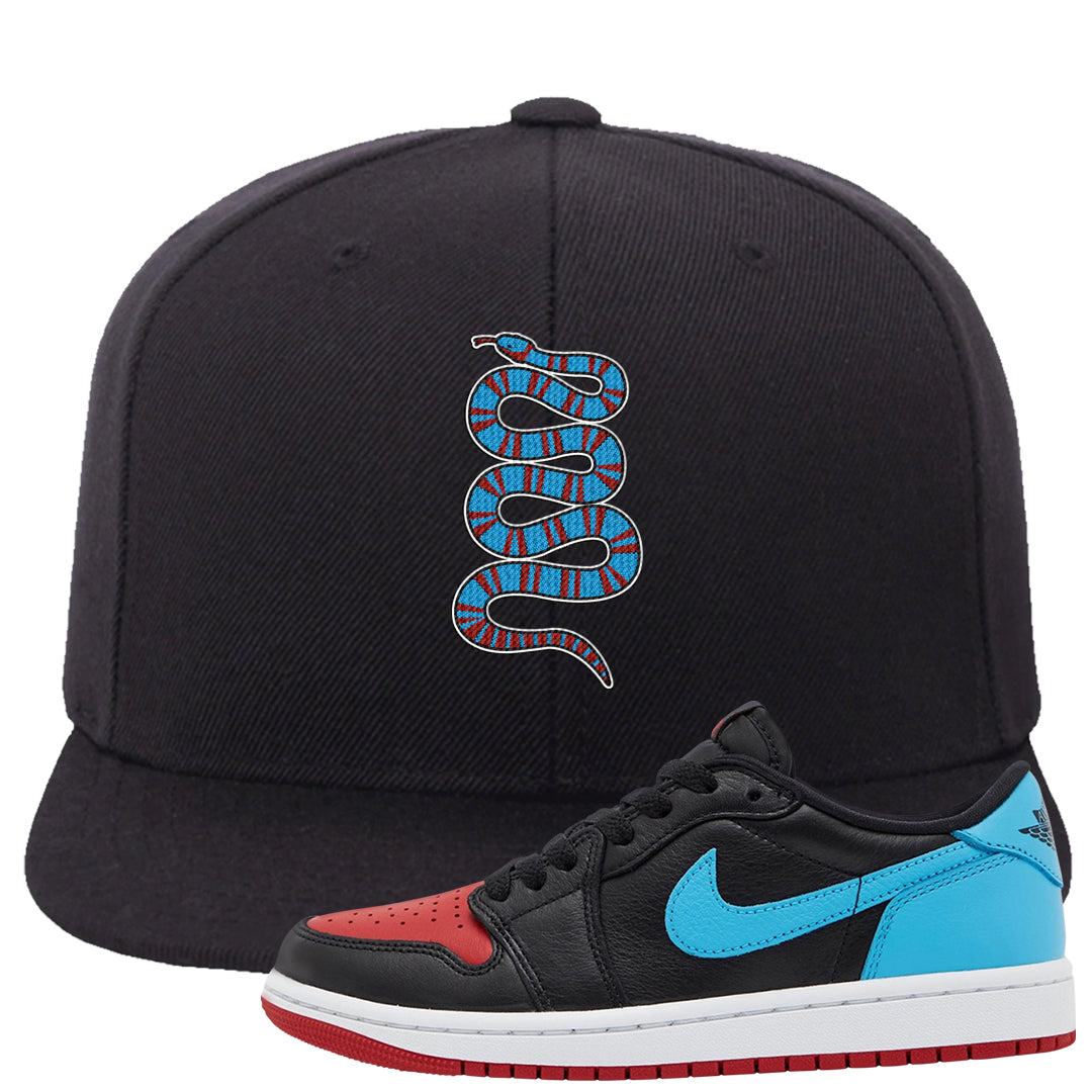 UNC to CHI Low 1s Snapback Hat | Coiled Snake, Black