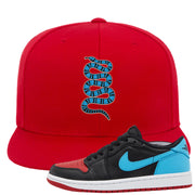 UNC to CHI Low 1s Snapback Hat | Coiled Snake, Red