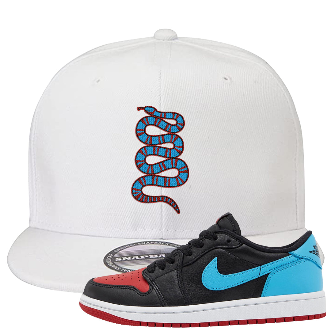 UNC to CHI Low 1s Snapback Hat | Coiled Snake, White