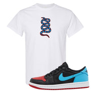 UNC to CHI Low 1s T Shirt | Coiled Snake, White