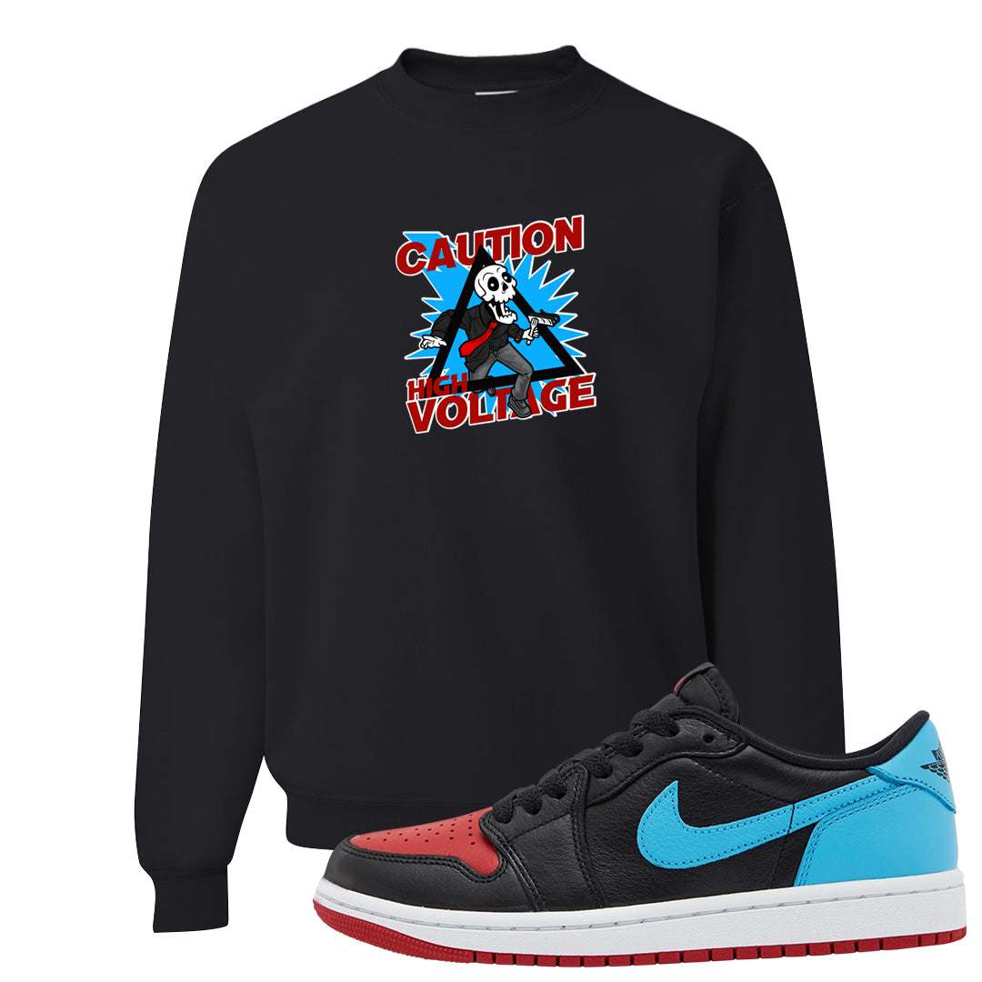 UNC to CHI Low 1s Crewneck Sweatshirt | Caution High Voltage, Black