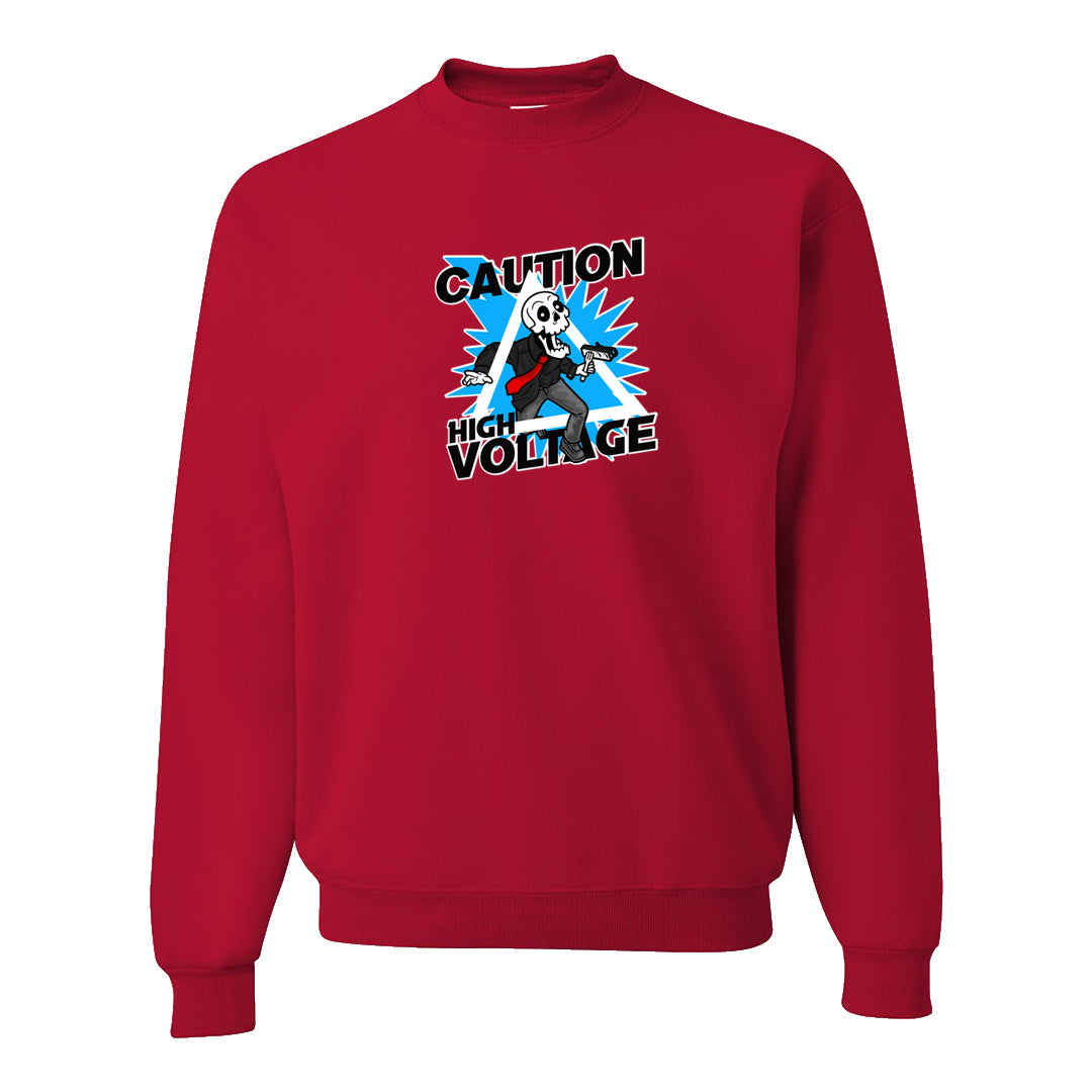 UNC to CHI Low 1s Crewneck Sweatshirt | Caution High Voltage, Red