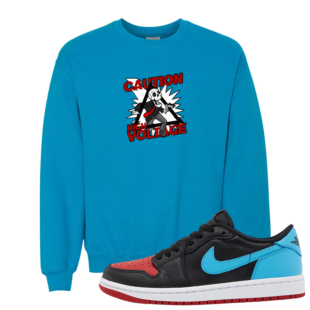 UNC to CHI Low 1s Crewneck Sweatshirt | Caution High Voltage, Sapphire