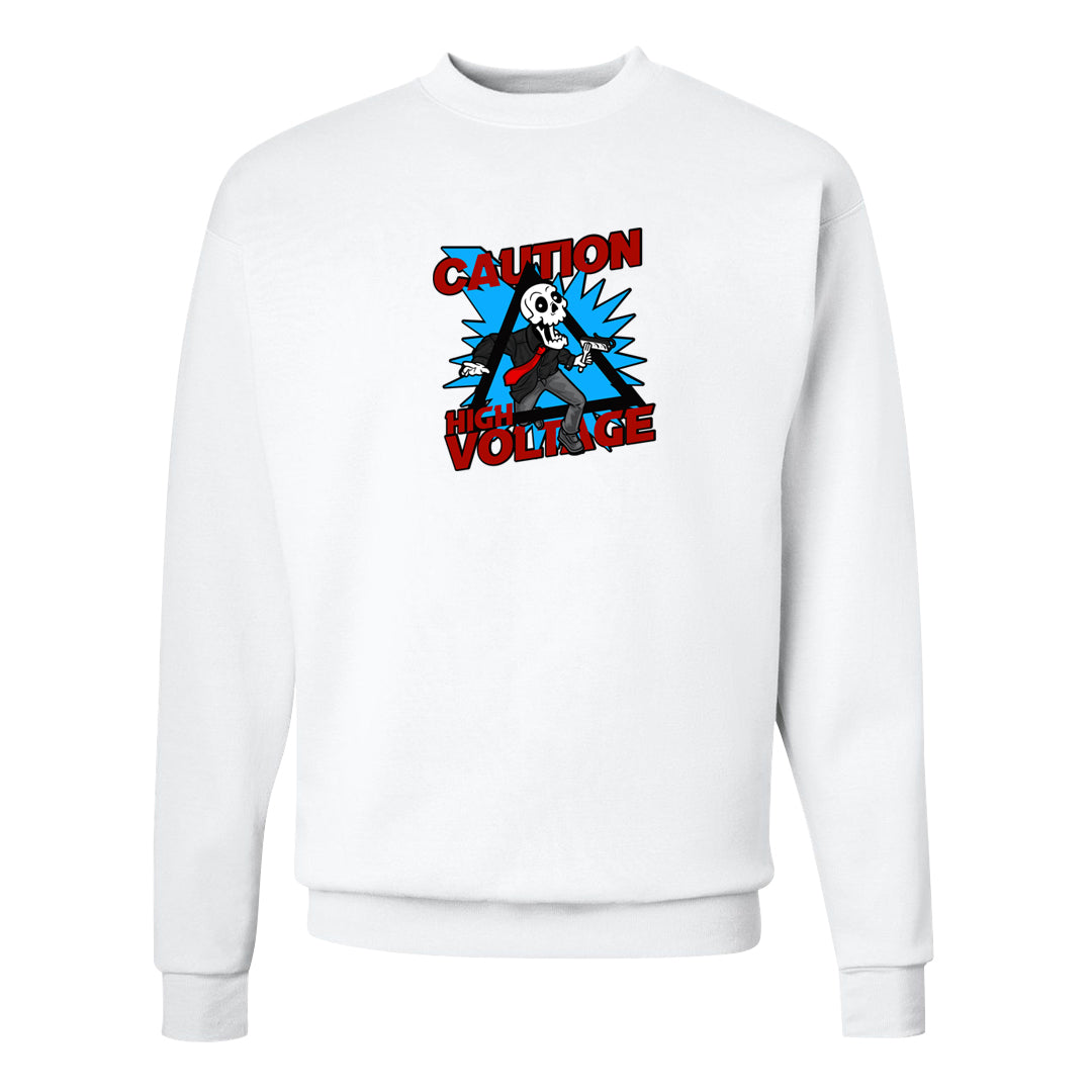 UNC to CHI Low 1s Crewneck Sweatshirt | Caution High Voltage, White