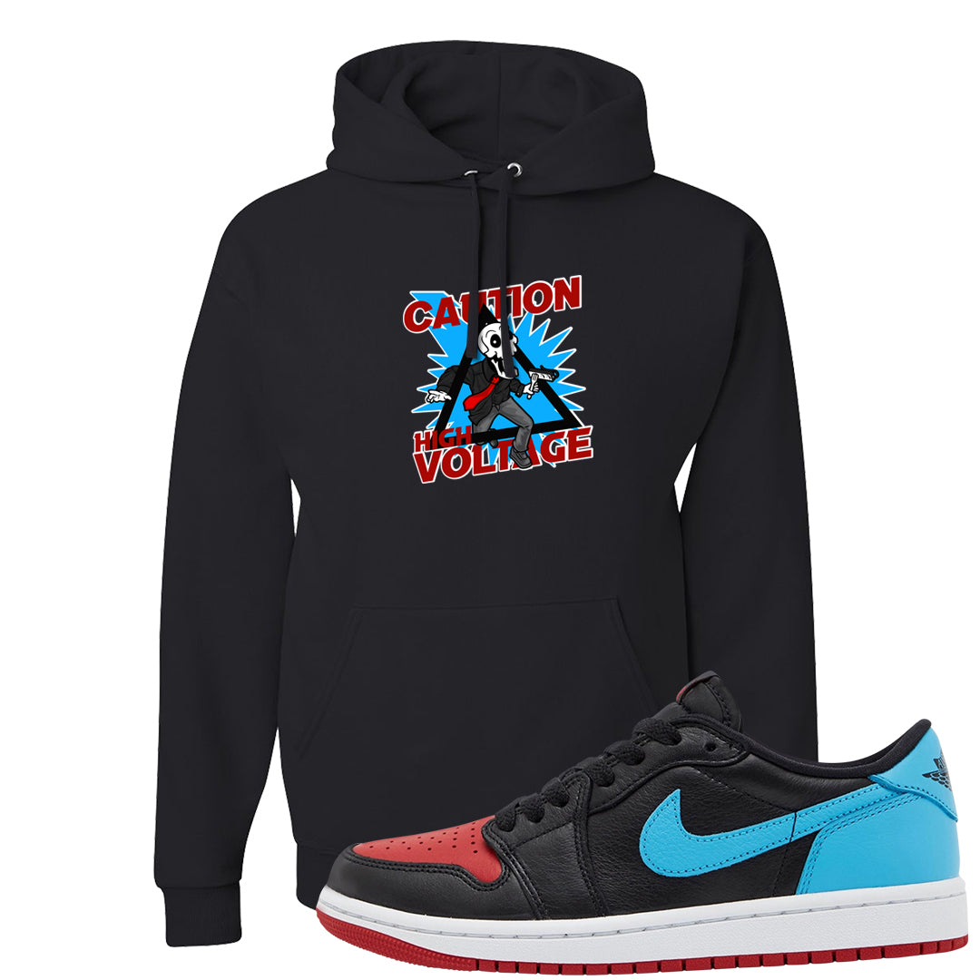 UNC to CHI Low 1s Hoodie | Caution High Voltage, Black