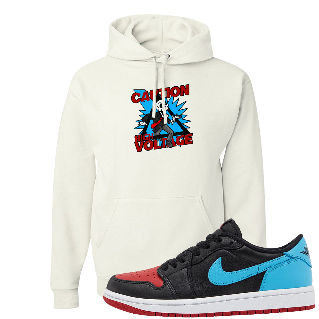 UNC to CHI Low 1s Hoodie | Caution High Voltage, White