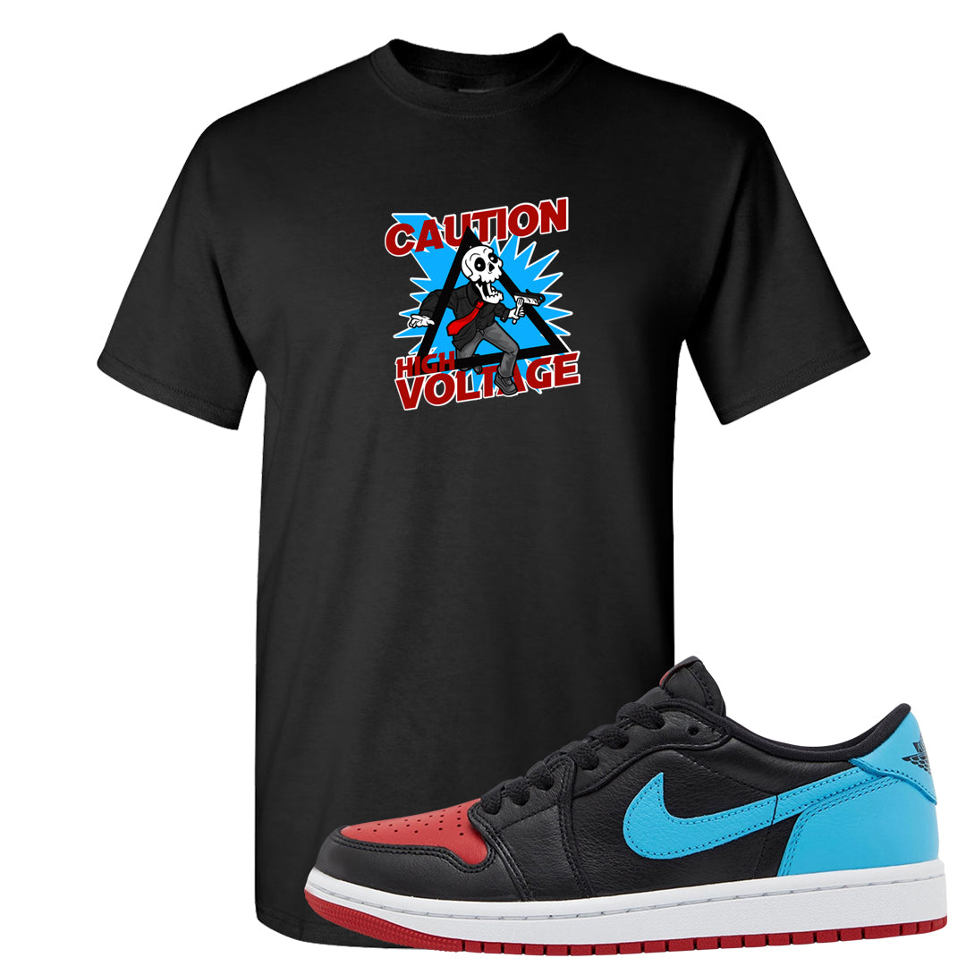 UNC to CHI Low 1s T Shirt | Caution High Voltage, Black