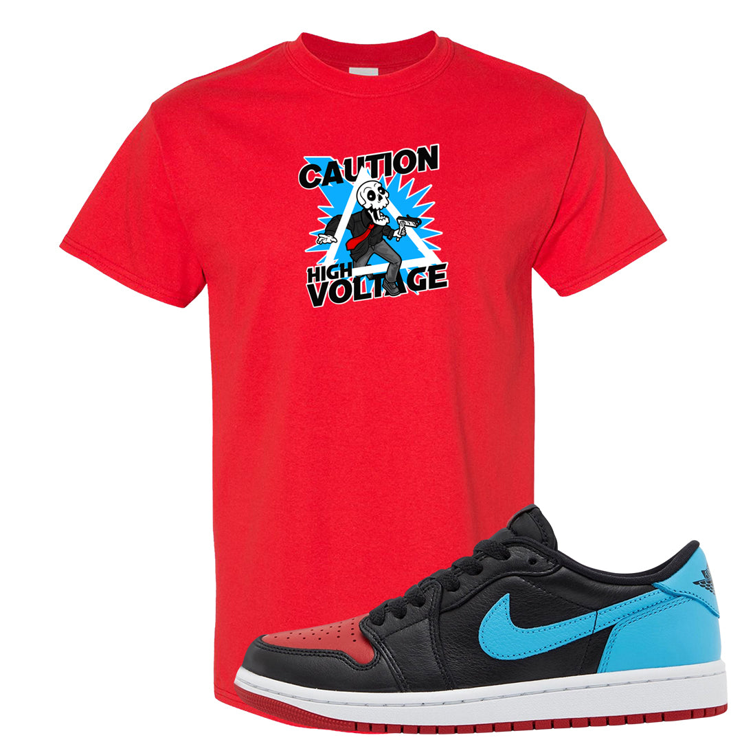 UNC to CHI Low 1s T Shirt | Caution High Voltage, Red