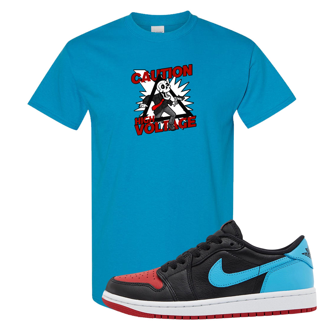 UNC to CHI Low 1s T Shirt | Caution High Voltage, Sapphire