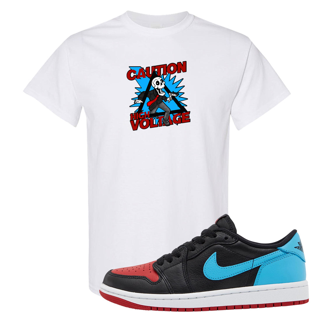 UNC to CHI Low 1s T Shirt | Caution High Voltage, White