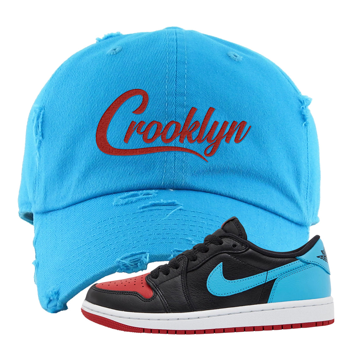 UNC to CHI Low 1s Distressed Dad Hat | Crooklyn, Aqua