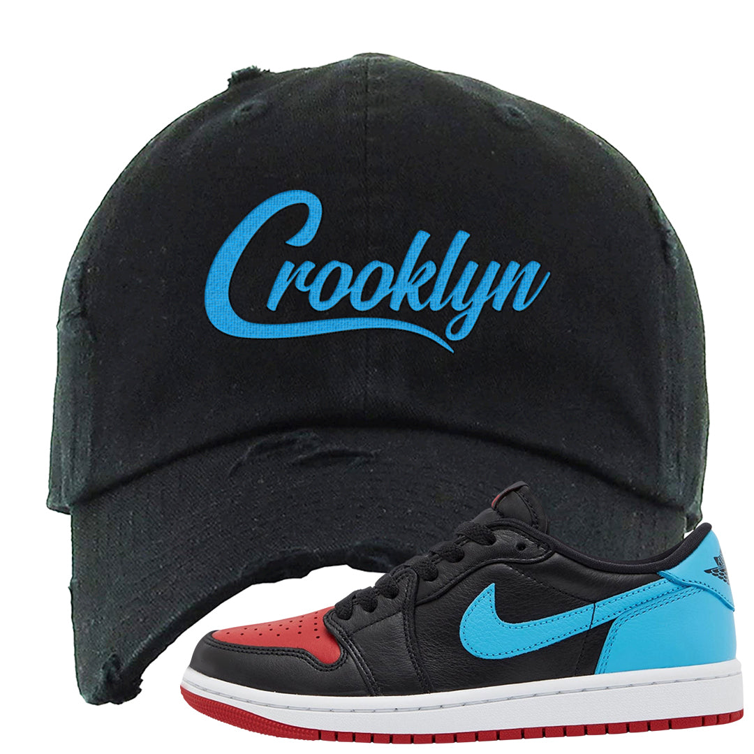 UNC to CHI Low 1s Distressed Dad Hat | Crooklyn, Black