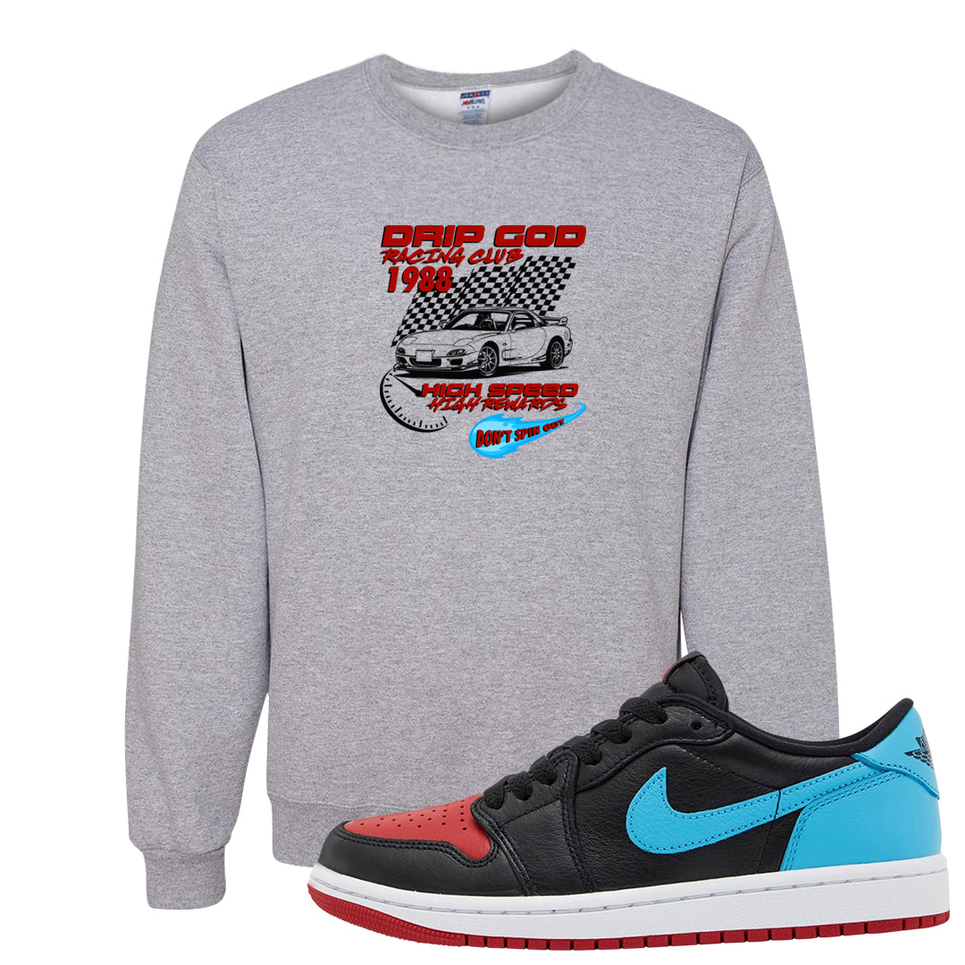 UNC to CHI Low 1s Crewneck Sweatshirt | Drip God Racing Club, Ash