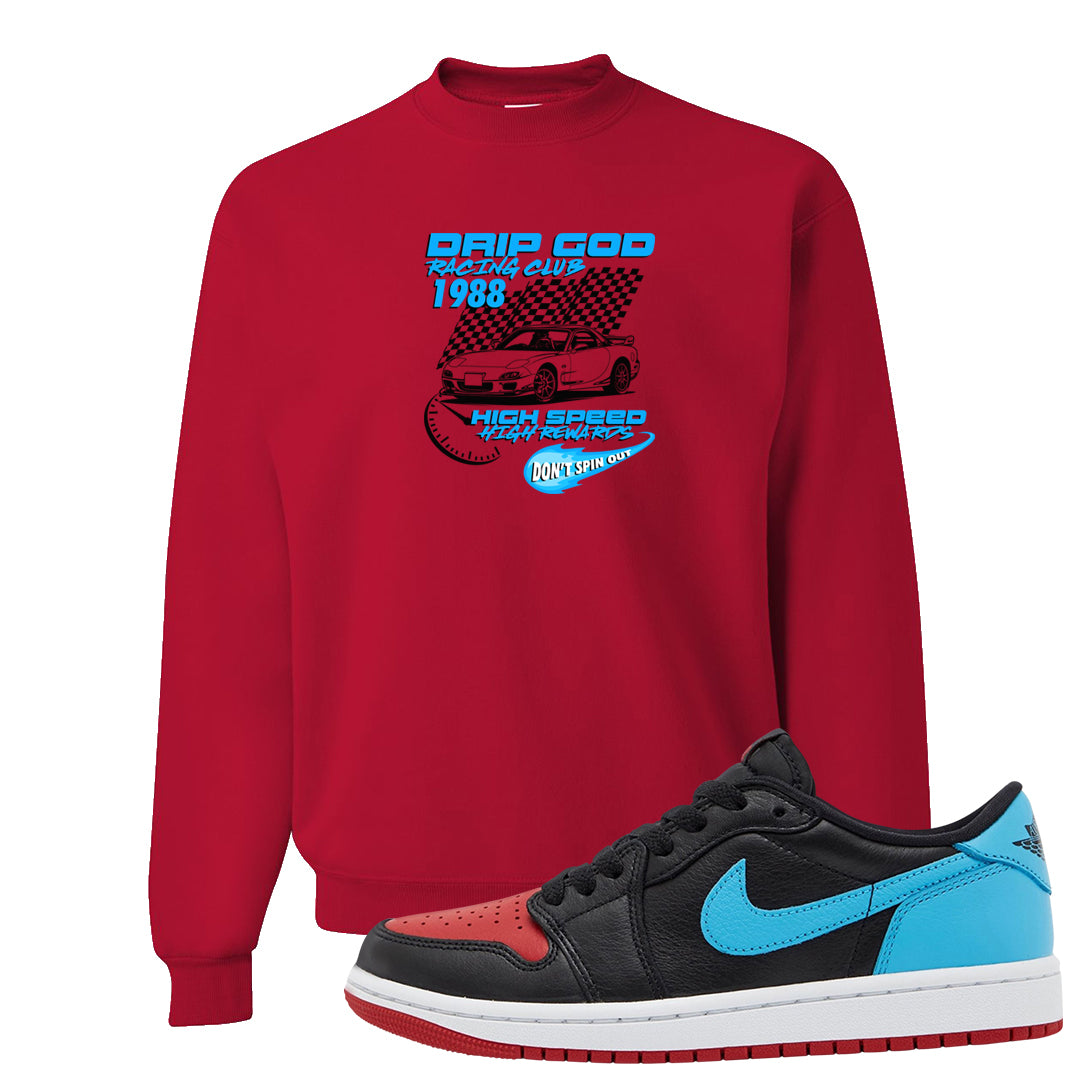 UNC to CHI Low 1s Crewneck Sweatshirt | Drip God Racing Club, Red