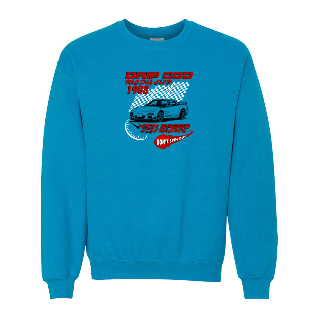 UNC to CHI Low 1s Crewneck Sweatshirt | Drip God Racing Club, Sapphire