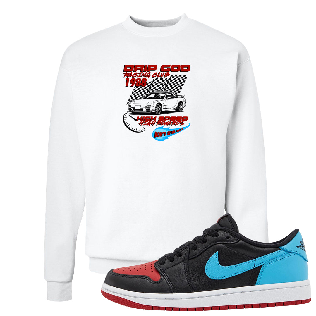 UNC to CHI Low 1s Crewneck Sweatshirt | Drip God Racing Club, White