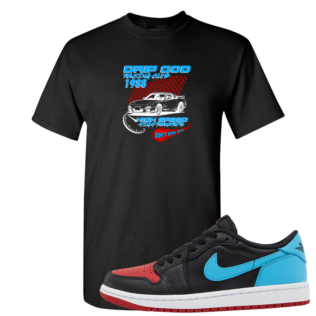 UNC to CHI Low 1s T Shirt | Drip God Racing Club, Black