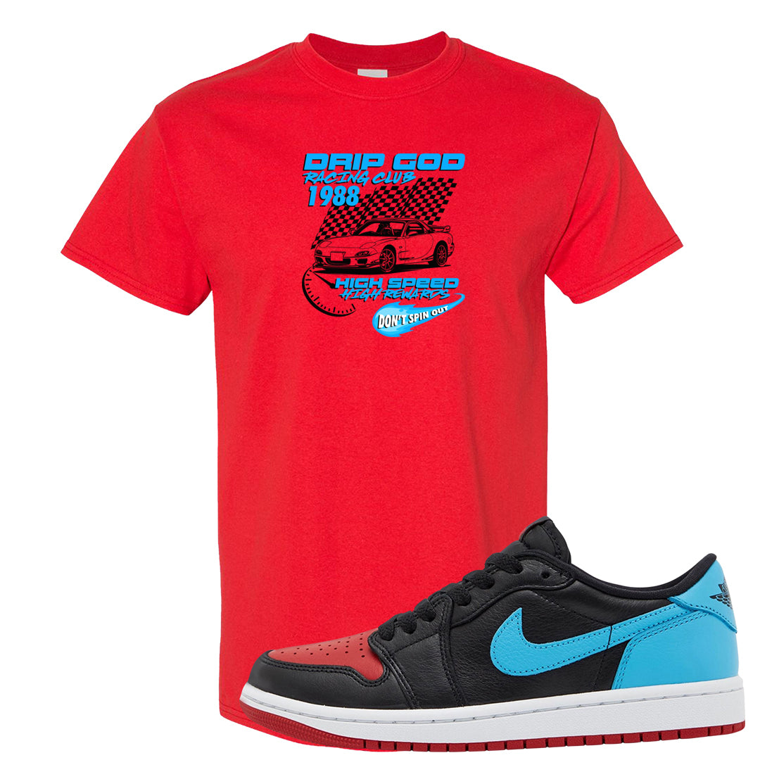 UNC to CHI Low 1s T Shirt | Drip God Racing Club, Red