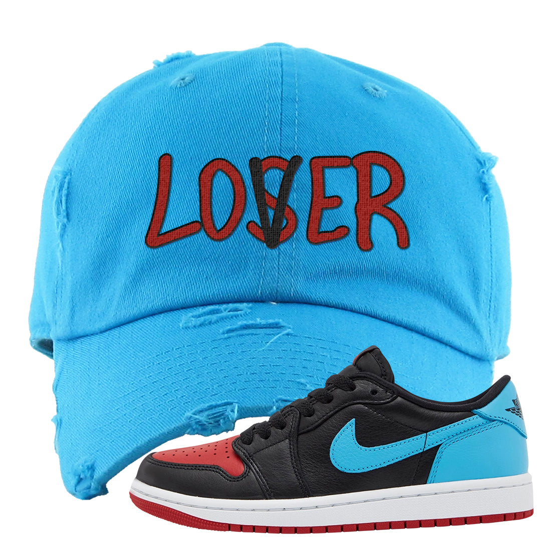 UNC to CHI Low 1s Distressed Dad Hat | Lover, Aqua