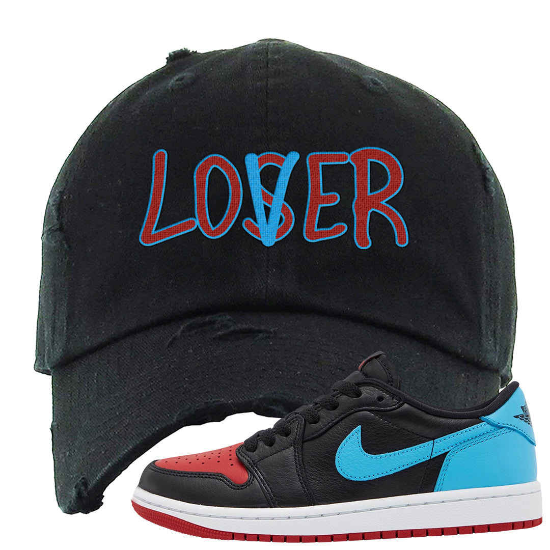 UNC to CHI Low 1s Distressed Dad Hat | Lover, Black