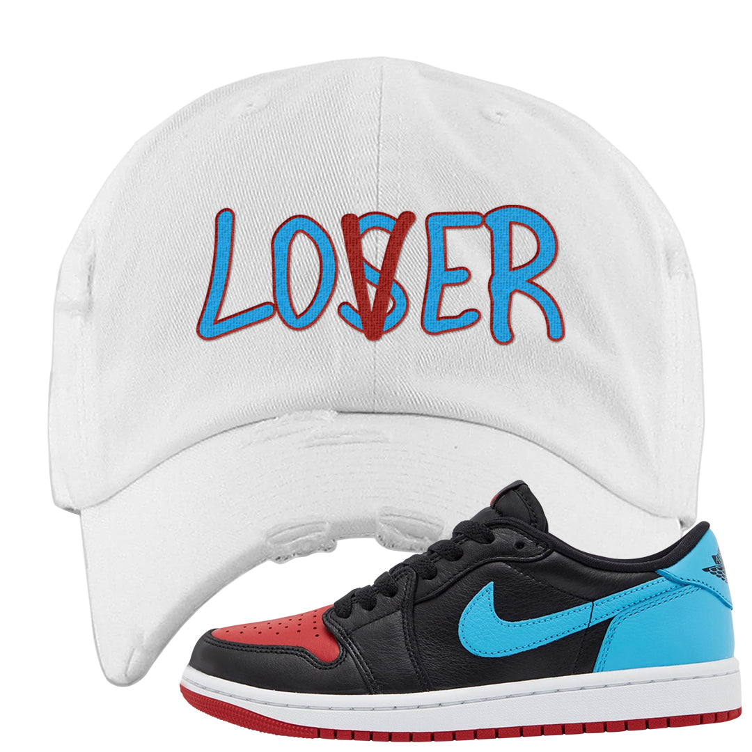 UNC to CHI Low 1s Distressed Dad Hat | Lover, White