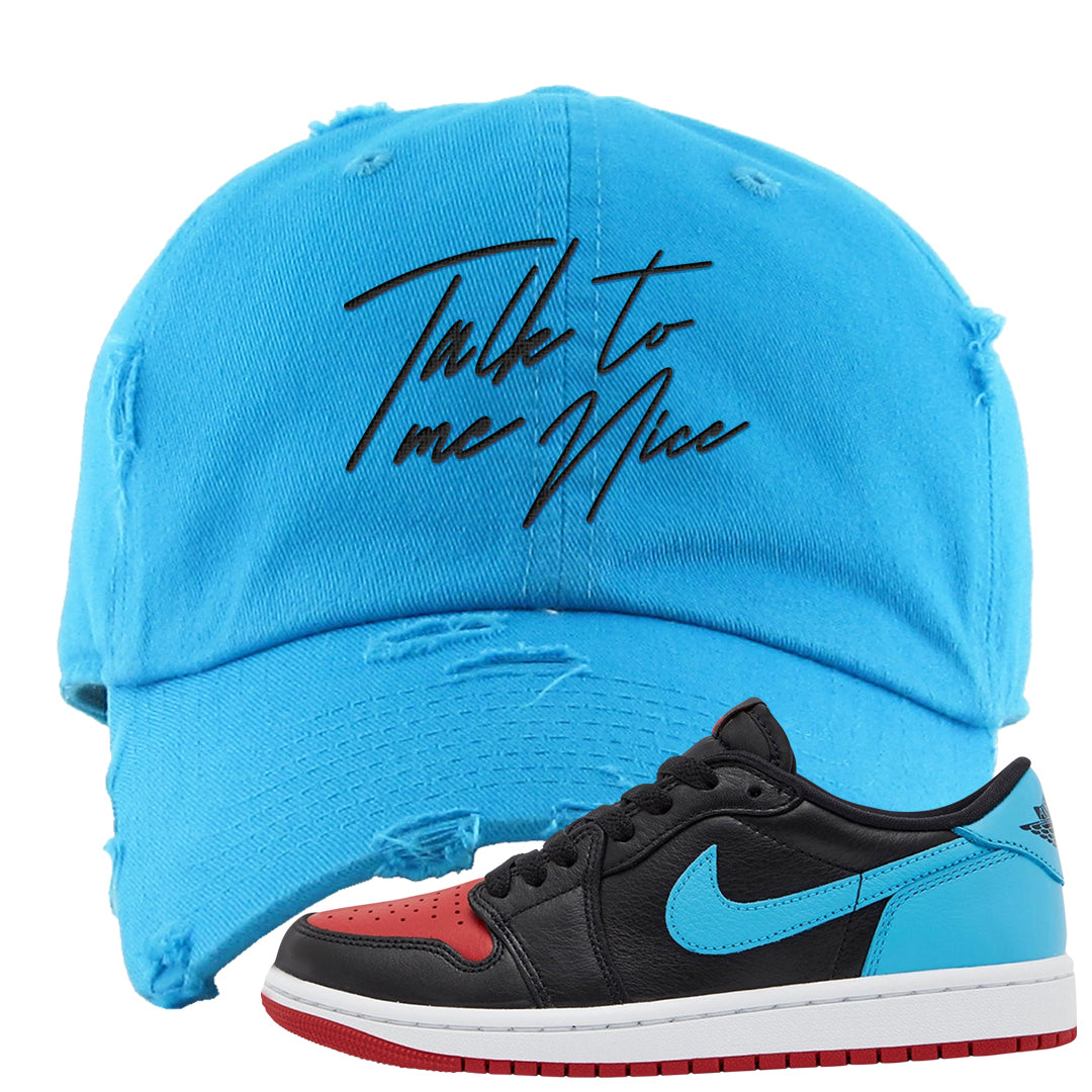 UNC to CHI Low 1s Distressed Dad Hat | Talk To Me Nice, Aqua