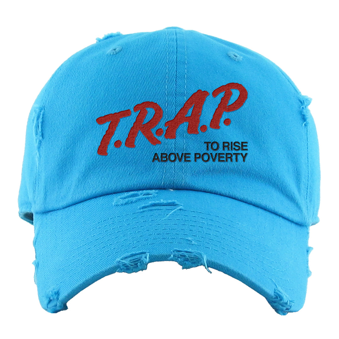 UNC to CHI Low 1s Distressed Dad Hat | Trap To Rise Above Poverty, Aqua