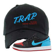 UNC to CHI Low 1s Distressed Dad Hat | Trap To Rise Above Poverty, Black