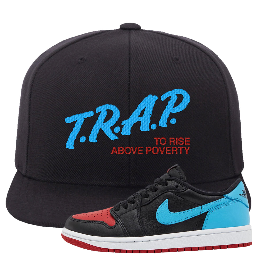 UNC to CHI Low 1s Snapback Hat | Trap To Rise Above Poverty, Black