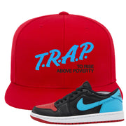 UNC to CHI Low 1s Snapback Hat | Trap To Rise Above Poverty, Red