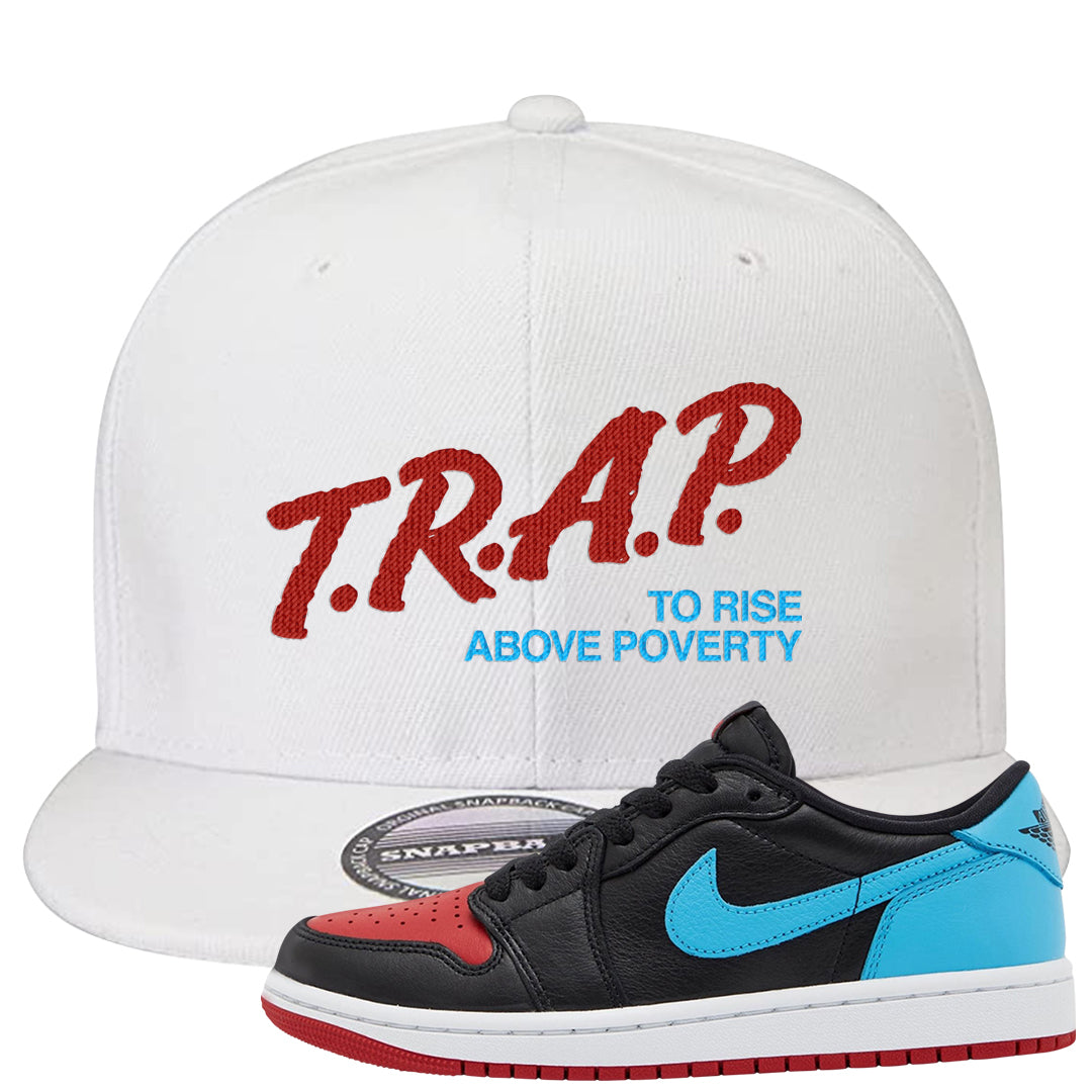 UNC to CHI Low 1s Snapback Hat | Trap To Rise Above Poverty, White