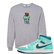 Chenille Teal Aqua Mid 1s Crewneck Sweatshirt | Sweater Bear, Ash