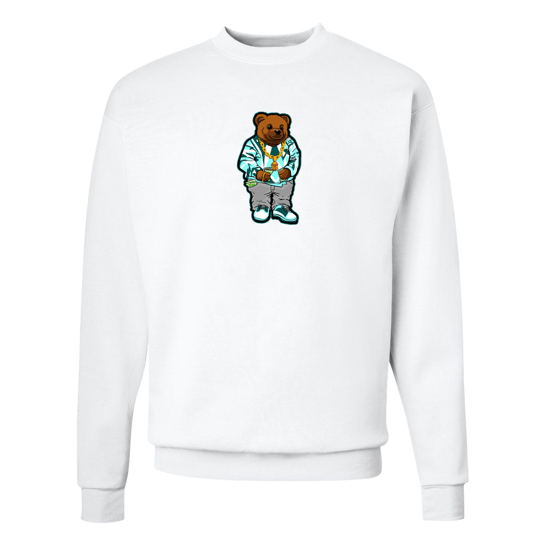 Chenille Teal Aqua Mid 1s Crewneck Sweatshirt | Sweater Bear, White