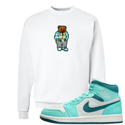 Chenille Teal Aqua Mid 1s Crewneck Sweatshirt | Sweater Bear, White