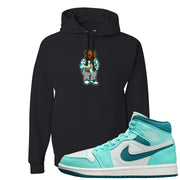 Chenille Teal Aqua Mid 1s Hoodie | Sweater Bear, Black