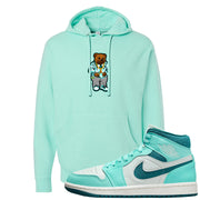 Chenille Teal Aqua Mid 1s Hoodie | Sweater Bear, Mint